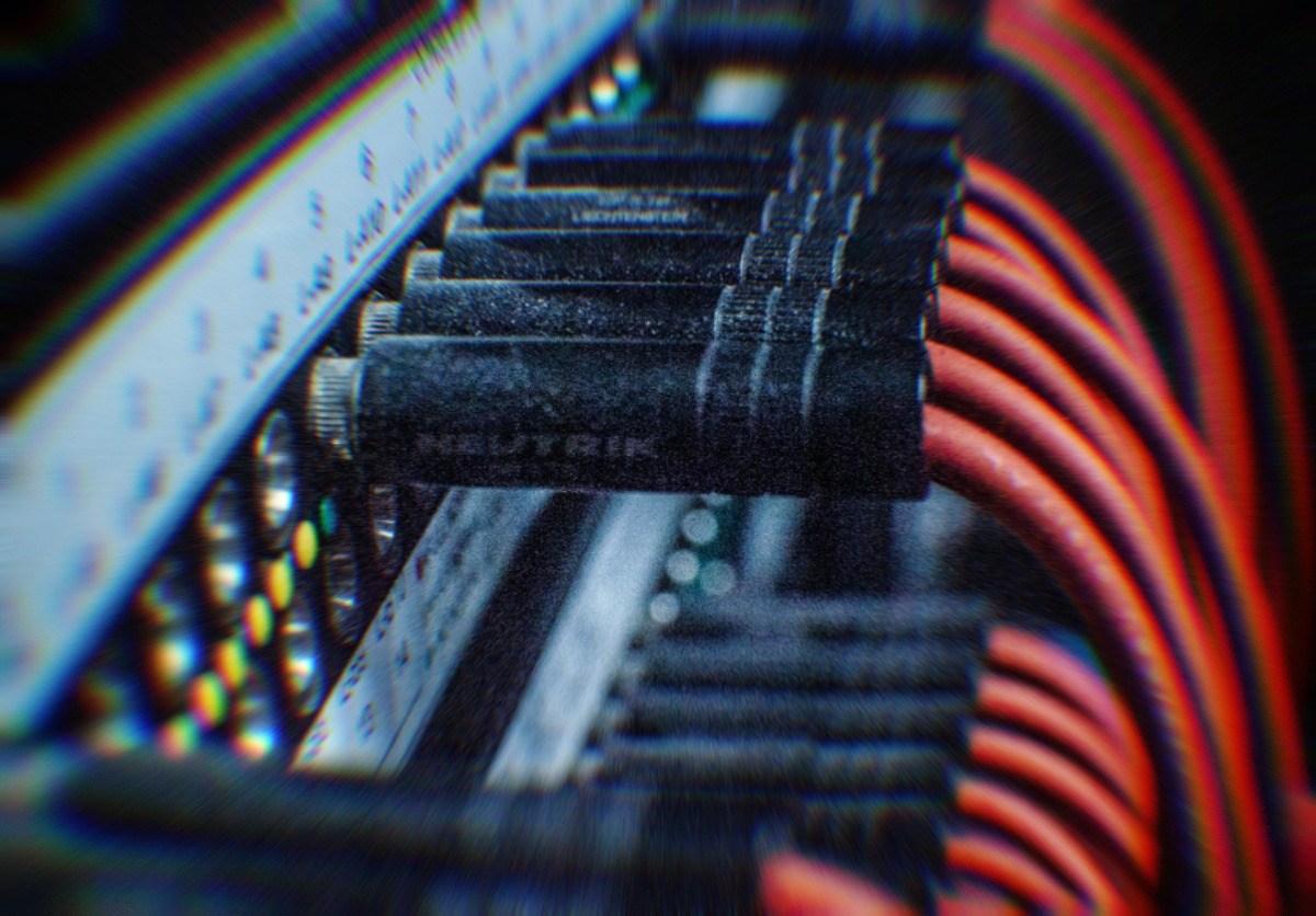Bundled cables running along a wall